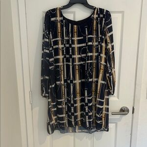Women's Navy and Gold Printed Shift Dress